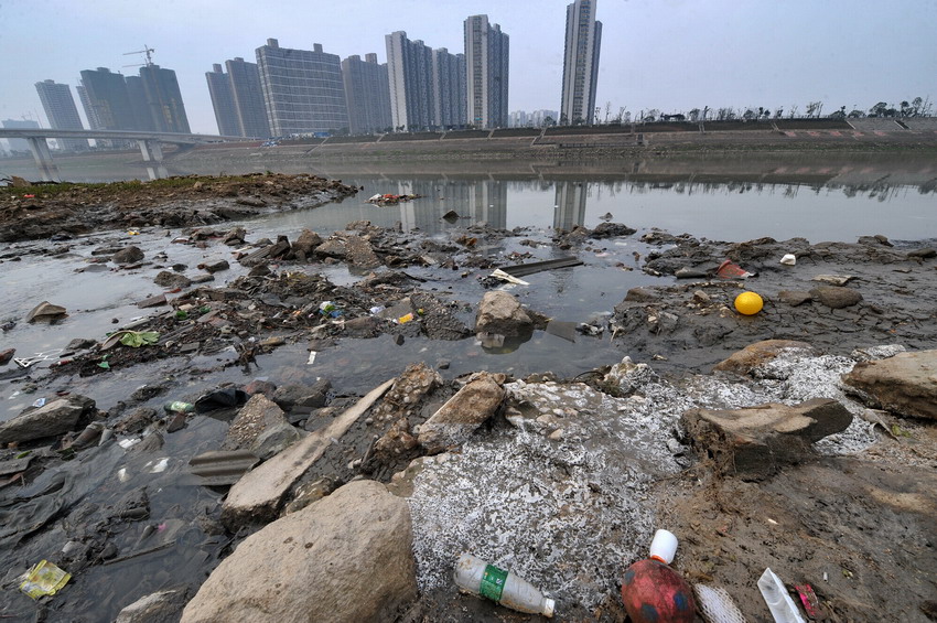 高清组图:浏阳河长沙段遭污染垃圾聚积恶臭弥