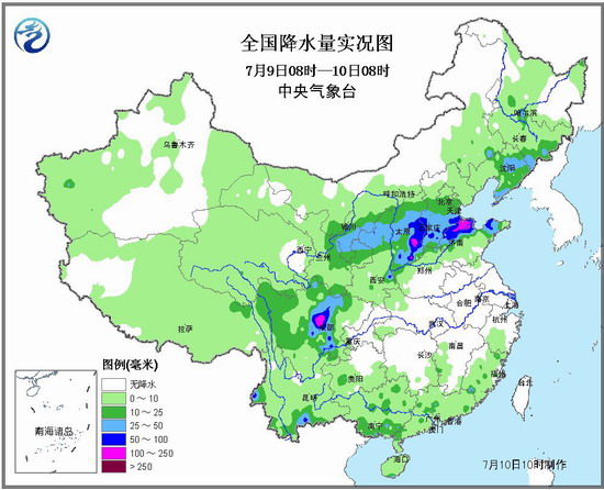降水量实况图:昨日最强降雨集中在四川山东山