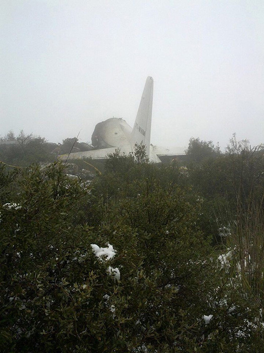 2月11日在阿尔及利亚东部乌姆布瓦吉省拍摄的军用飞机坠毁事故现场。新华社发
