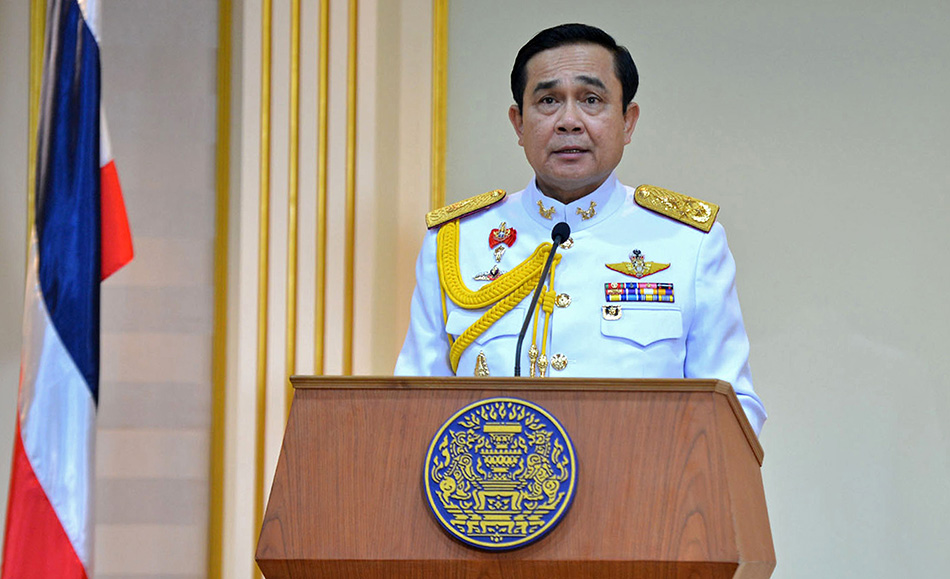 8月25日，在泰国曼谷陆军总部，新任命的泰国总理巴育出席新闻发布会。