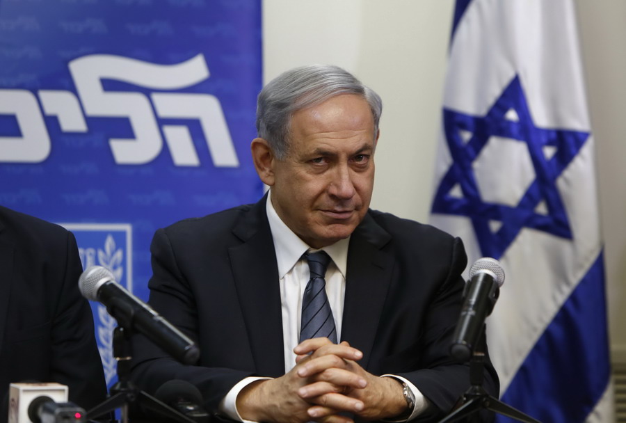 5月6日,以色列总理内塔尼亚胡在耶路撒冷出席联合新闻发布会.