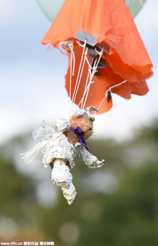 英12岁男孩用氨气球 将玩具熊送至太空