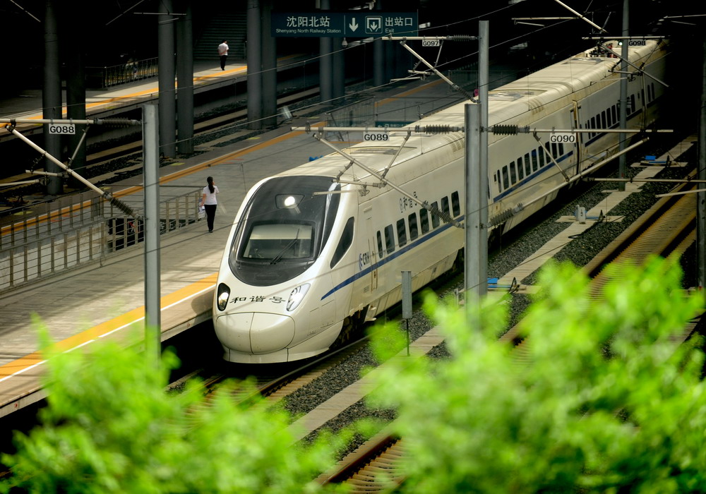 6月30日，一列动车组列车停靠在沈阳北站。新华社记者 朱旭东摄