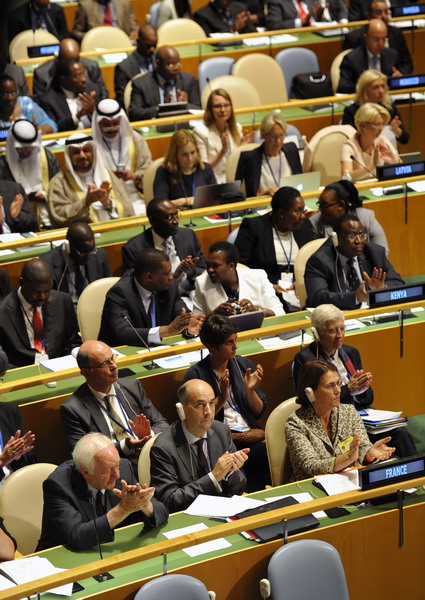 8月31日，各国代表在纽约联合国总部出席世界议长大会。