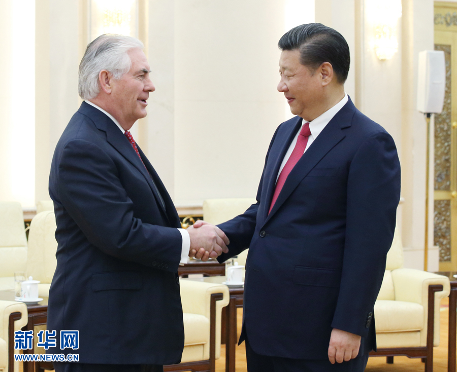 3月19日，國家主席習近平在北京人民大會堂會見美國國務卿蒂勒森。新華社記者 姚大偉 攝
