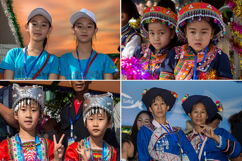 5月1日，雙胞胎在雲南墨江參加國際雙胞胎節（拼版照片）。