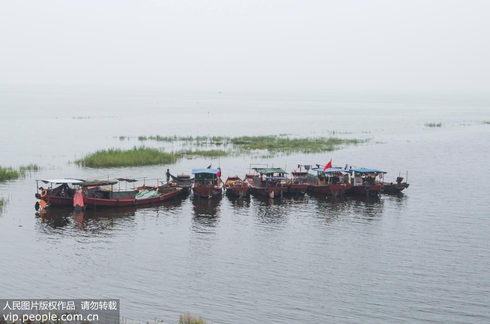 6月20日，在江西鄱陽湖都昌磯山水域，漁民准備出湖捕魚。 傅建斌/人民圖片
