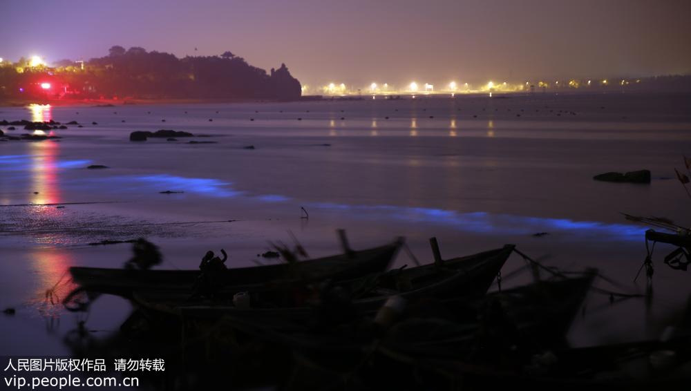 2017年9月17日凌晨，在河北省秦皇島市金夢海灣浴場拍攝的“熒光海”。