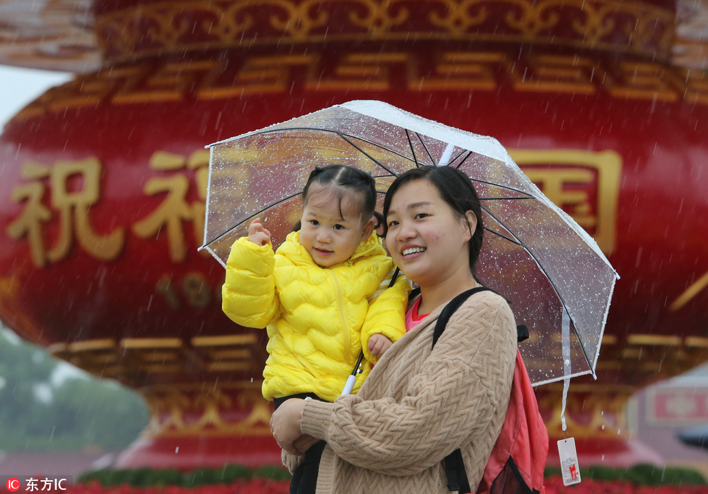 北京遭遇強降雨氣溫大“跳水” 游客冒雨游覽天安門廣場【2】