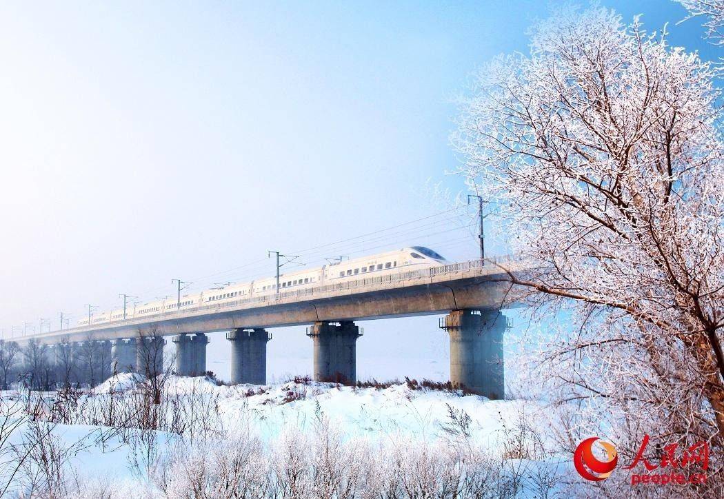動車組列車穿越風雪安全運行在哈大高鐵上。 霍春光攝