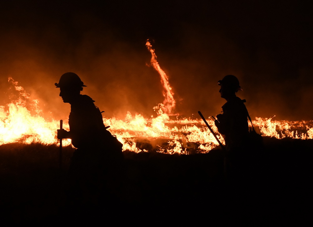 12月9日，在美国加利福尼亚州奥哈伊，消防员在火灾现场工作。新华社/法新