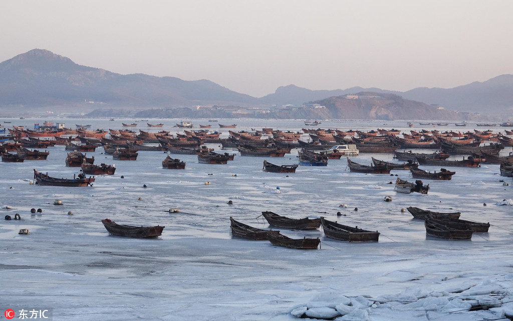 黃渤海進入嚴重冰期 遼東灣海冰近60海裡
