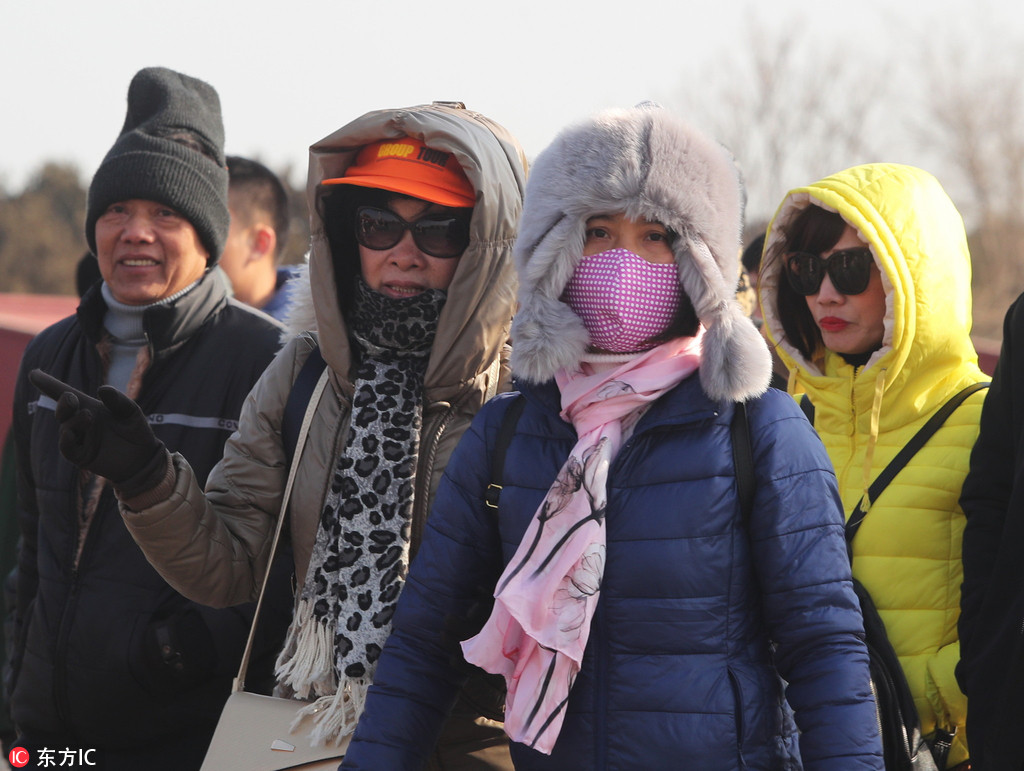 北京冷空氣來襲氣溫驟降 游客“全副武裝”游覽天安門【3】