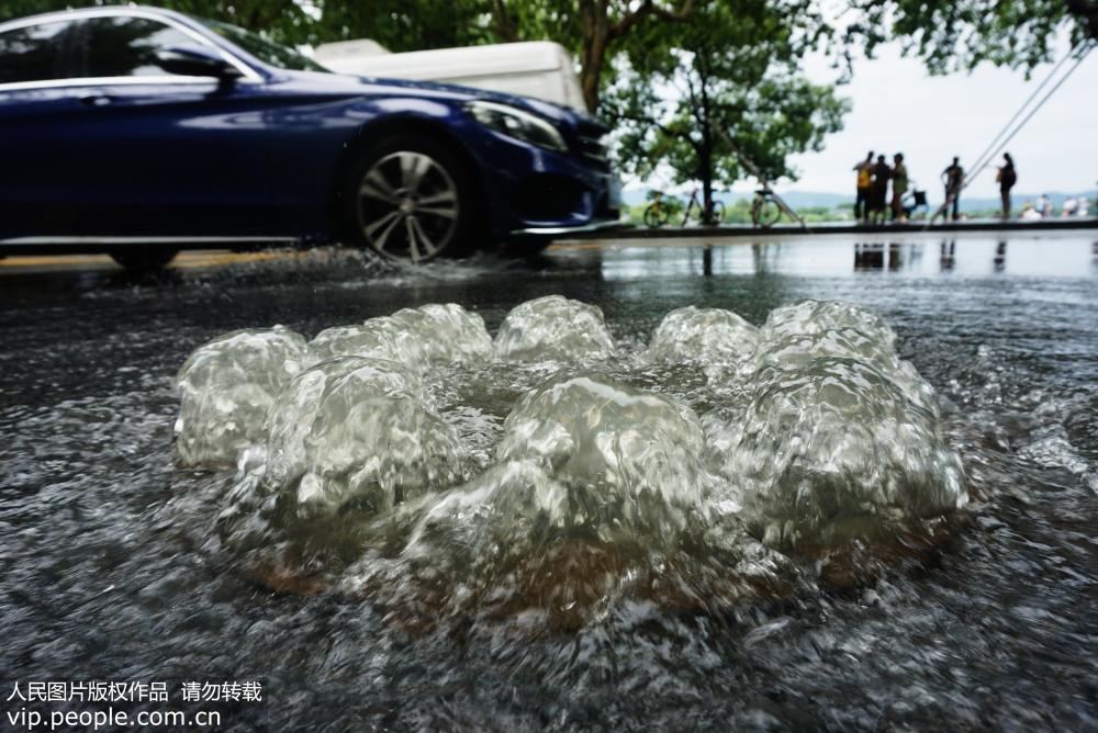 台風“溫比亞”來襲   杭州西湖馬路變噴泉【3】