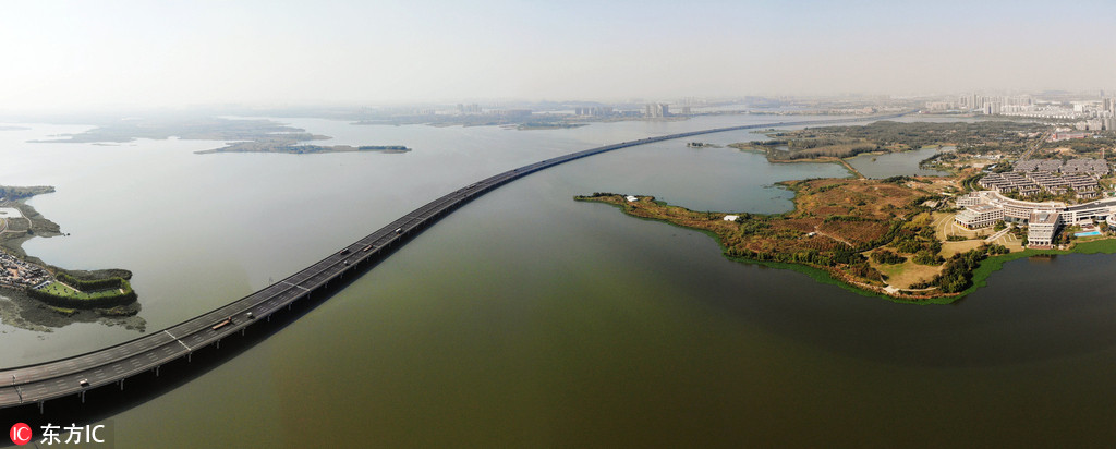 近日航拍的武漢后官湖5.5公裡特大橋。
