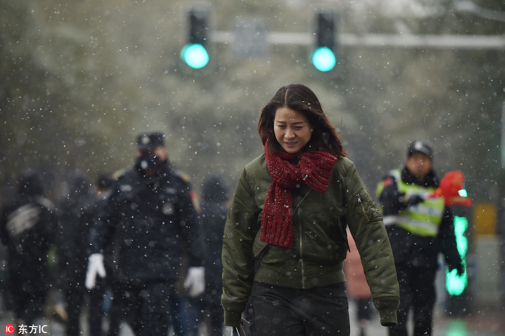 河北石家庄迎今冬首場雪