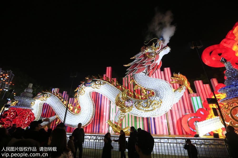 2019年2月23日，游客在四川省自贡市灯会上观看灯展。