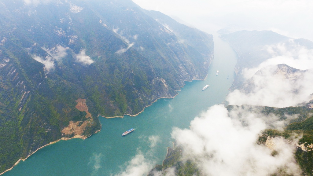 3月28日無人機拍攝的瞿塘峽景色。新華社記者 王全超 攝