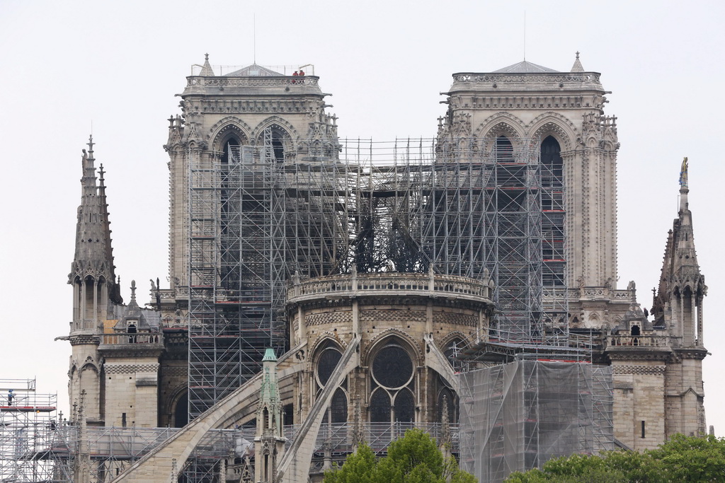 这是4月16日在法国巴黎拍摄的火灾后的巴黎圣母院。 新华社记者高静摄