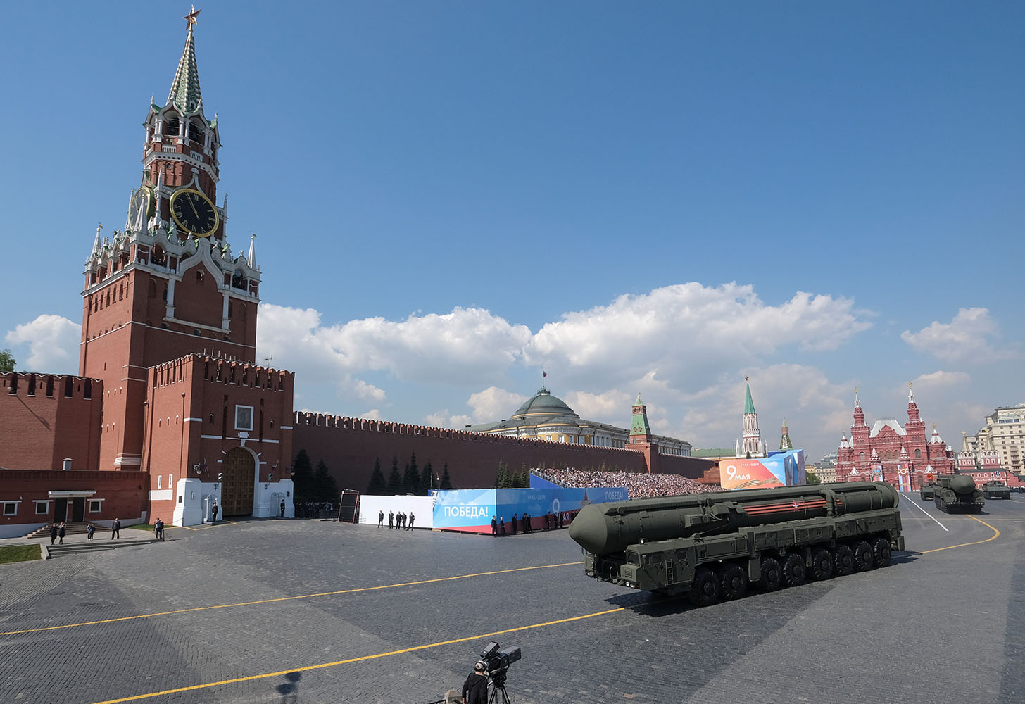 這是5月7日在俄羅斯首都莫斯科拍攝的閱兵式彩排現場。新華社/路透