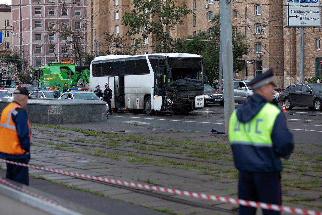 8月18日，在俄羅斯首都莫斯科，警方封鎖事故現場。