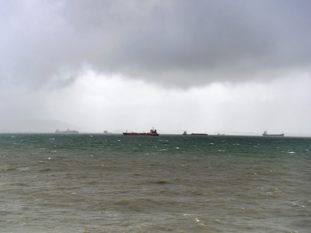 8月25日，在廈門鼓浪嶼周邊海灣，不少船隻停泊避風。