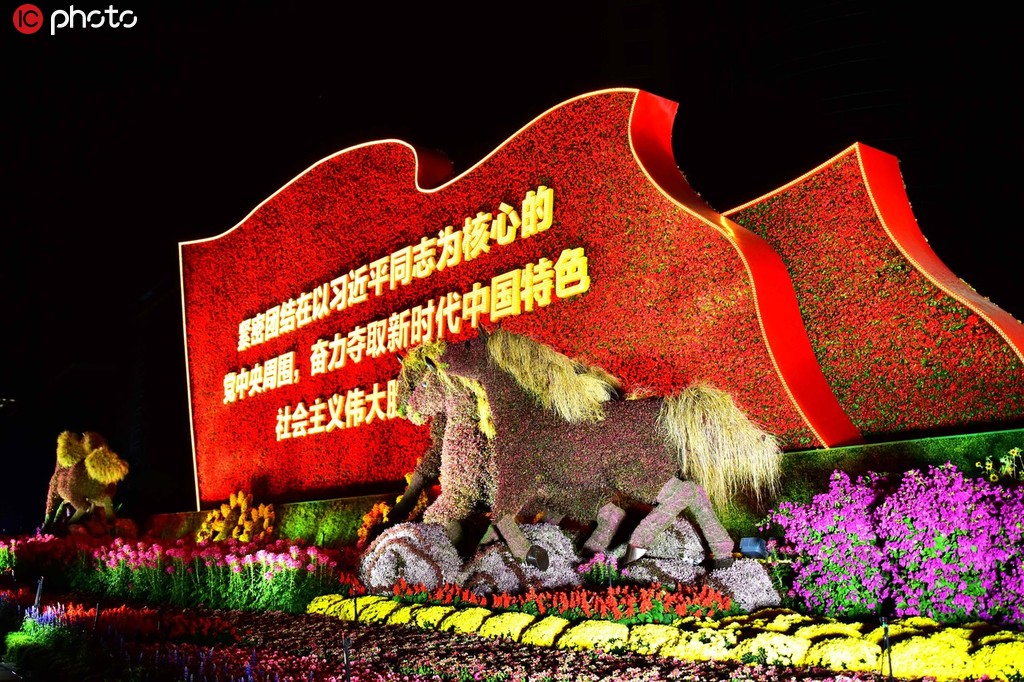 北京東單國慶立體花壇夜景美輪美奐