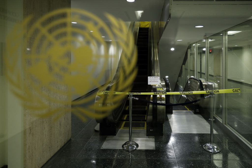 10月14日，在位于纽约的联合国总部，自动扶梯已经停运。