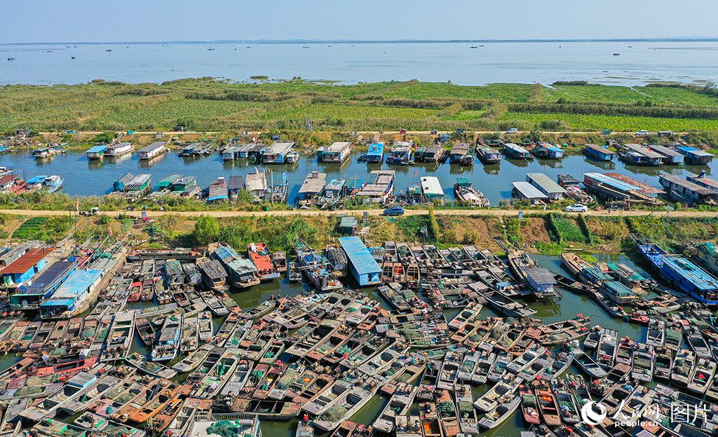 2020年10月9日，江蘇省宿遷市泗洪縣龍集鎮數千隻漁船聚集在漁港，等待即將進行的拆解。張笑/攝 