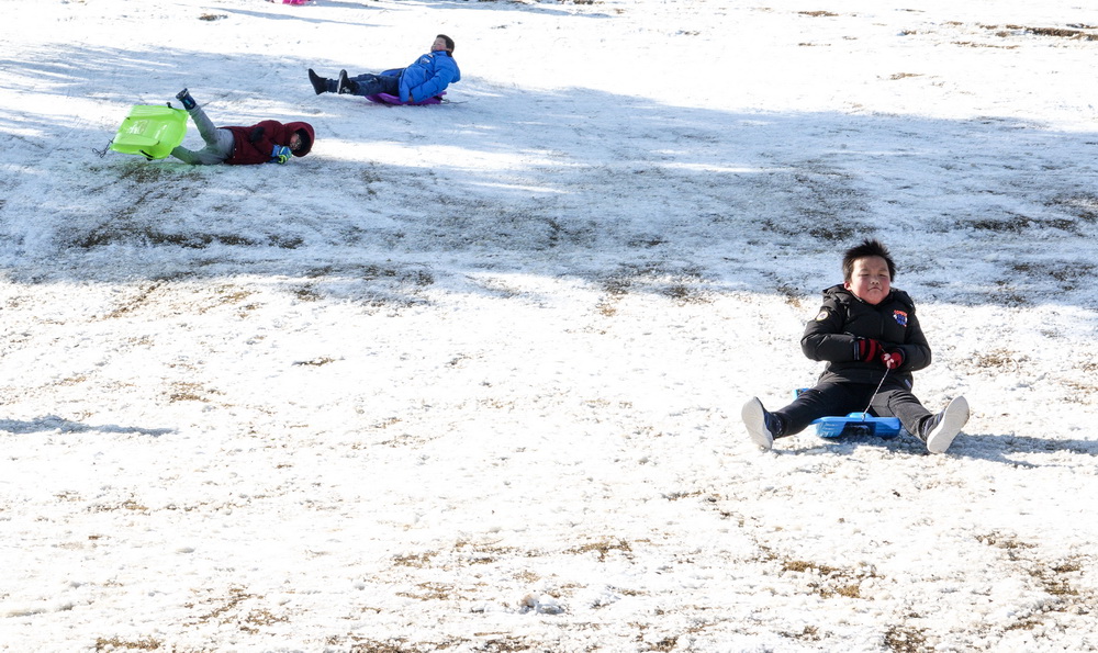 12月30日，市民們在東郊體育公園玩雪橇。