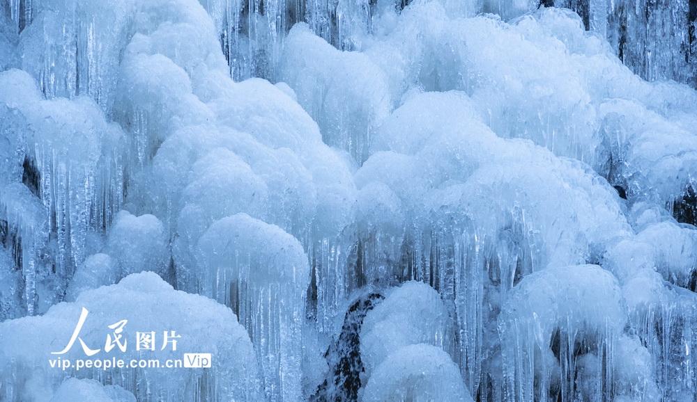 2021年1月2日，在安徽省黃山市休寧縣右龍村拍攝的巨大冰瀑奇觀。