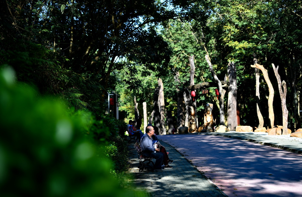 游客在位於海南省儋州市的蓮花山景區休憩（2020年12月29日攝）。新華社記者 郭程 攝