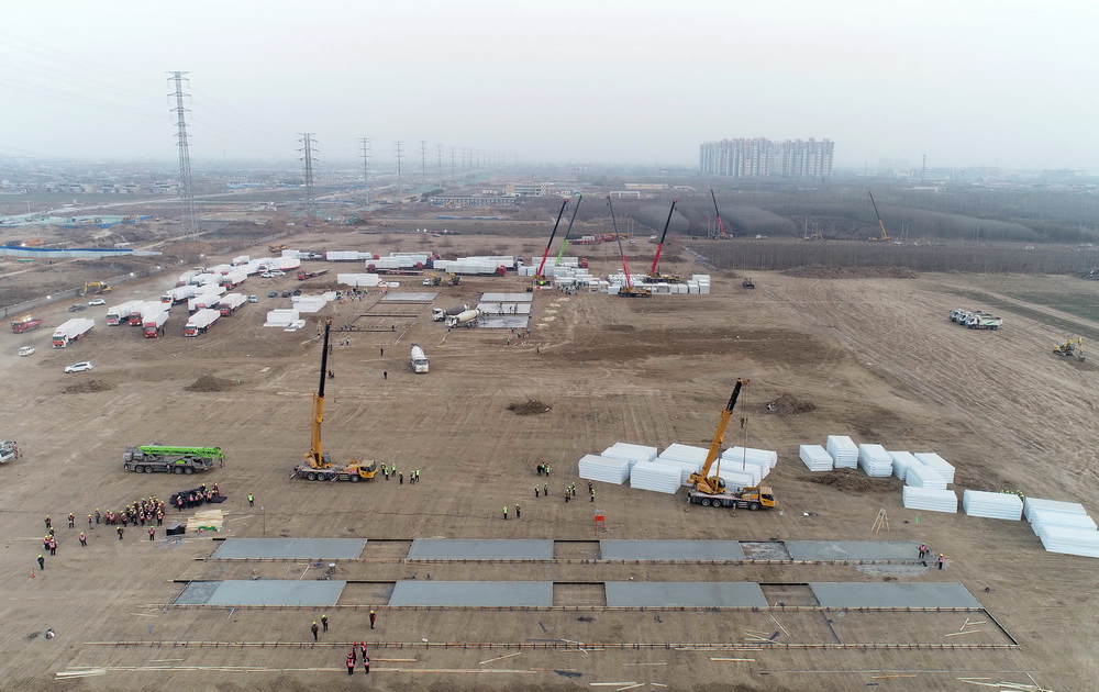 這是1月14日拍攝的石家庄市集中隔離點建設施工現場（無人機照片）。