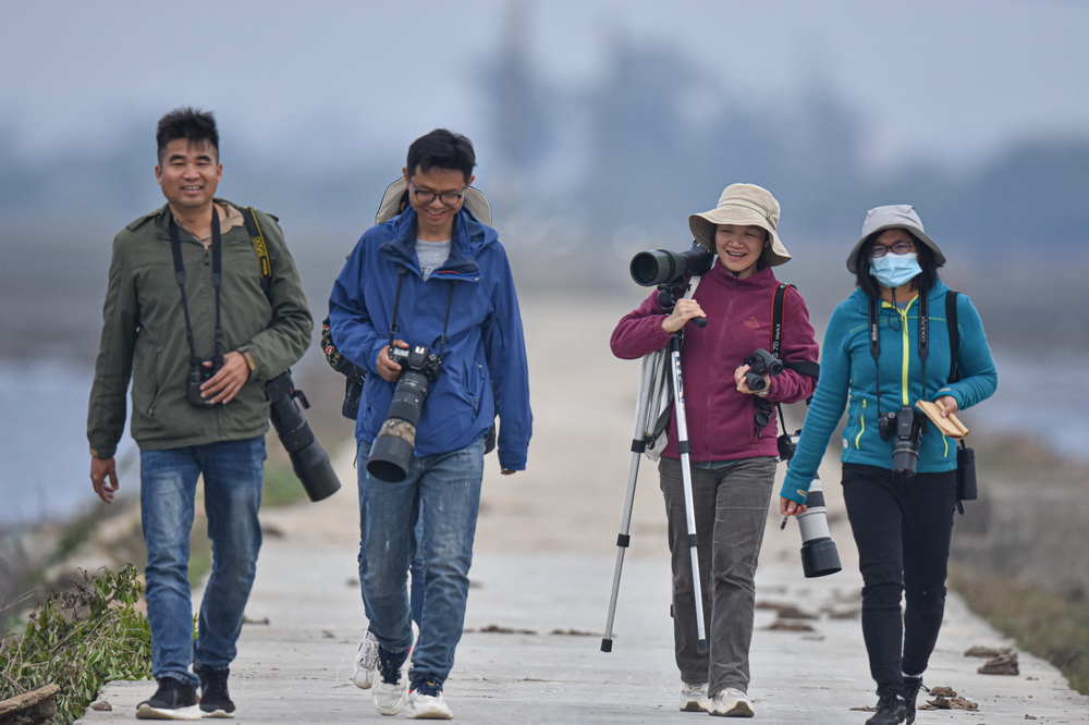 這是1月16日在海南萬寧拍攝的部分越冬水鳥調查人員。