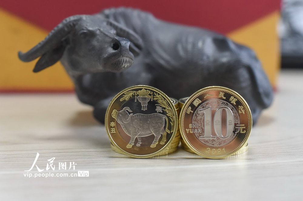 1月29日，在贵州省工商银行遵义市余庆县支行拍摄的牛年贺岁纪念币。 贺春雨摄（人民图片网）