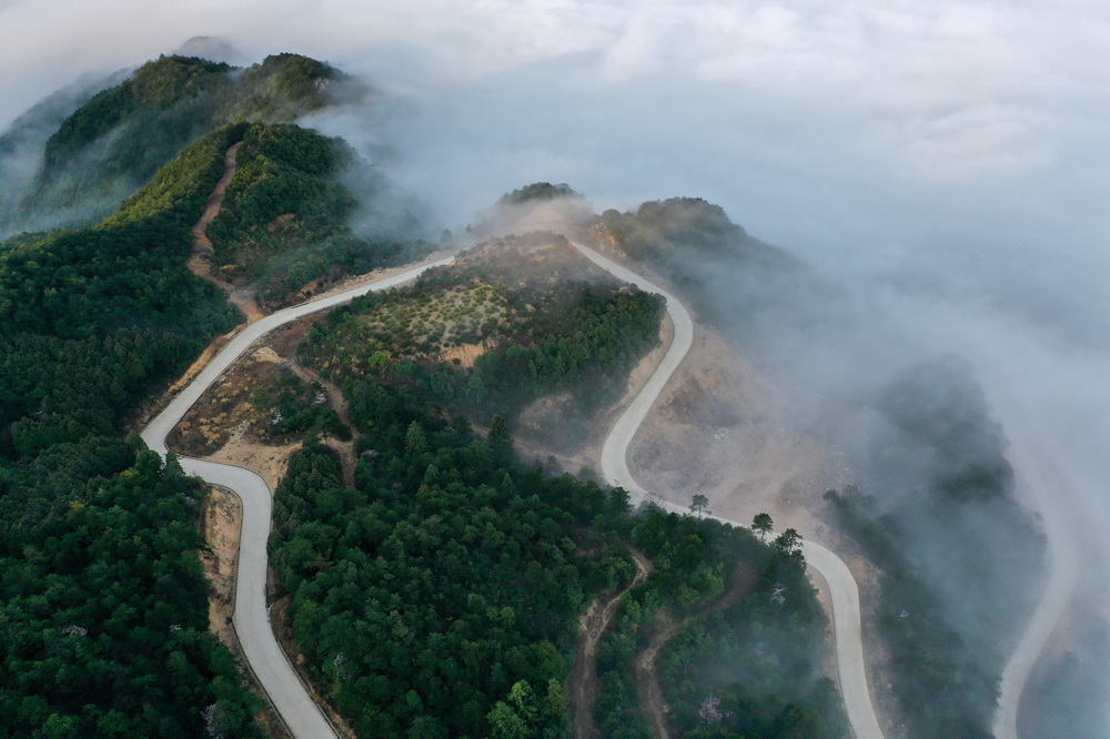 這是2月28日拍攝的景寧畬族自治縣的山區公路（無人機照片）。