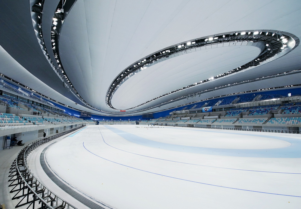这是5月8日拍摄的国家速滑馆冰面。