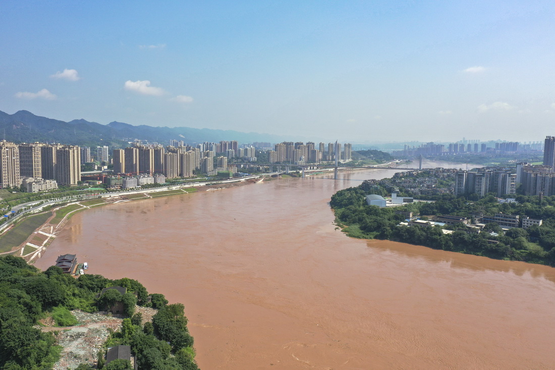 這是7月13日在重慶沙坪壩區磁器口古鎮附近拍攝的嘉陵江景色（無人機照片）。