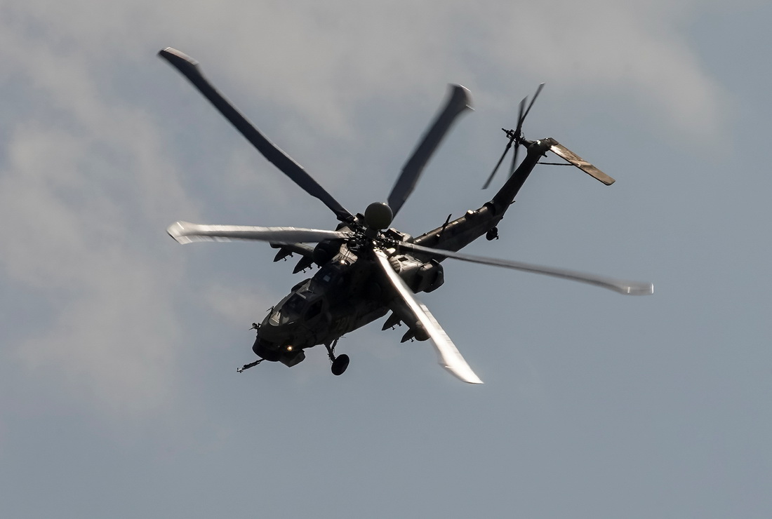 這是7月20日在俄羅斯茹科夫斯基市的莫斯科航展上拍攝的直升機。新華社/路透