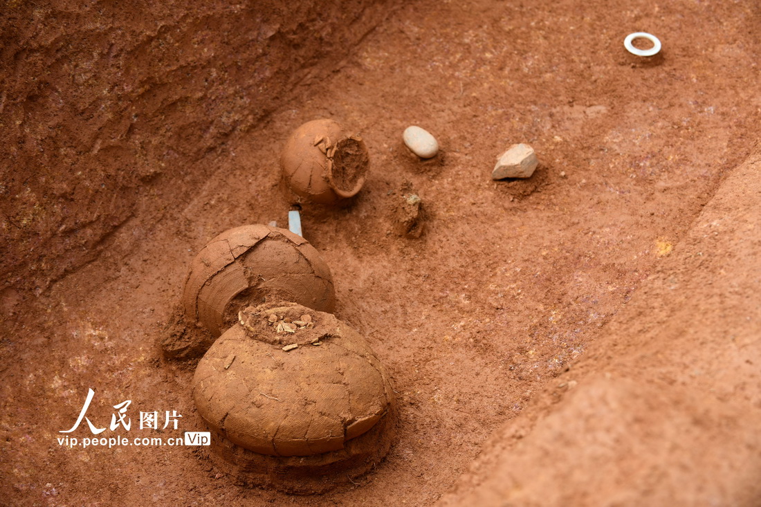 8月27日，廣州欖園嶺遺址等級最高的墓葬M100及出土器物。