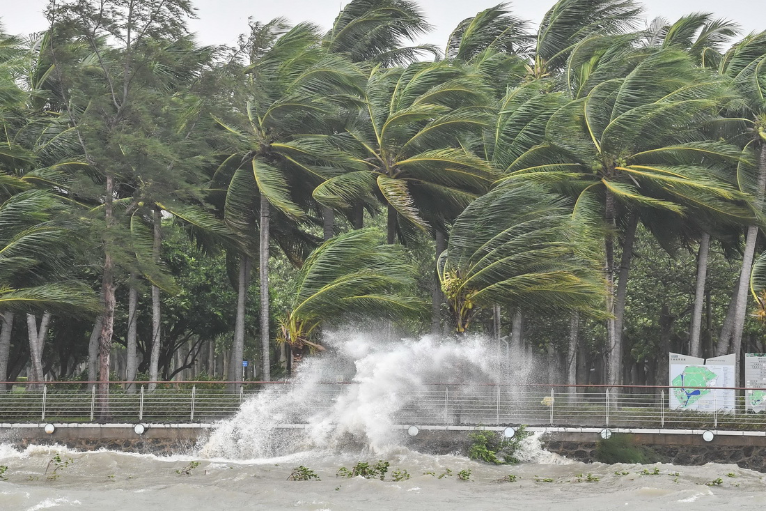 這是10月13日上午10時在海口市海口灣拍攝的風浪。新華社記者 蒲曉旭 攝