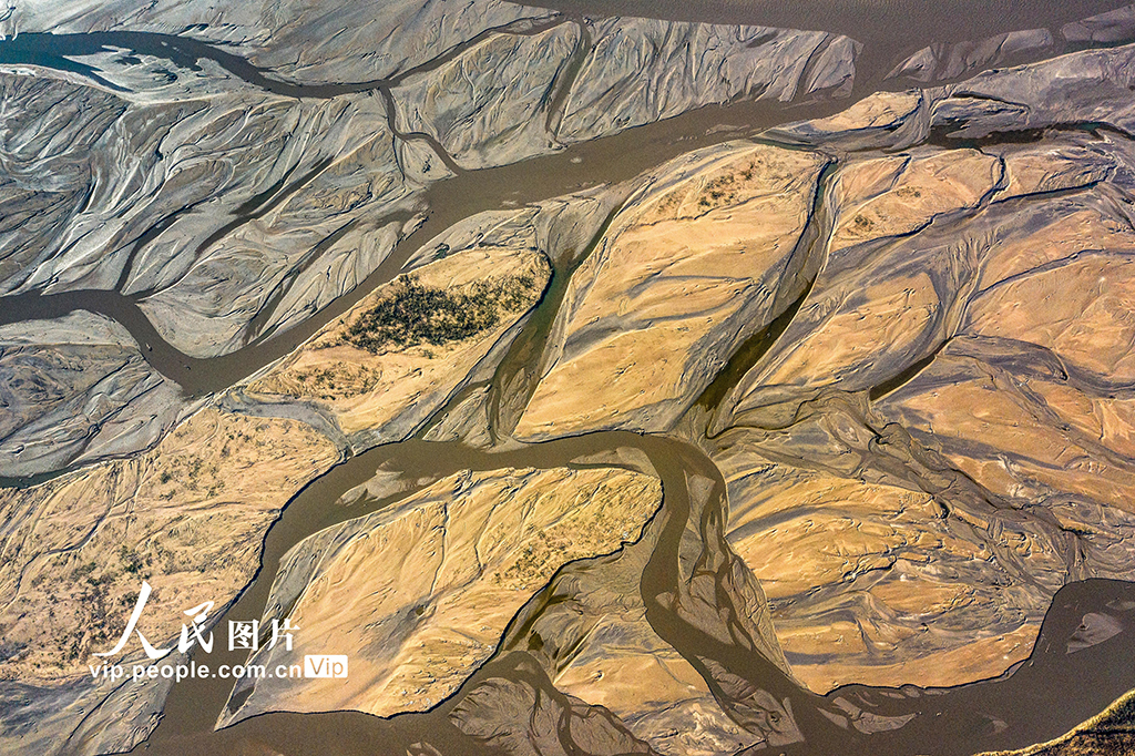 黃河水位下降 河床露出線條形態各異蔚為壯觀【5】