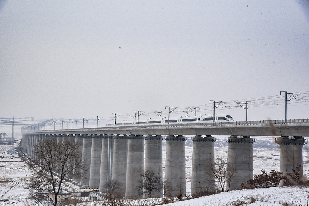12月6日，列車在牡佳高鐵行駛。新華社發（雷小平 攝）