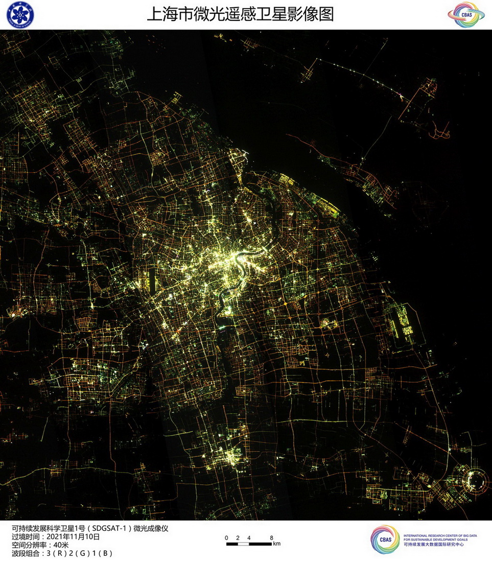上海市微光遙感衛星影像圖。