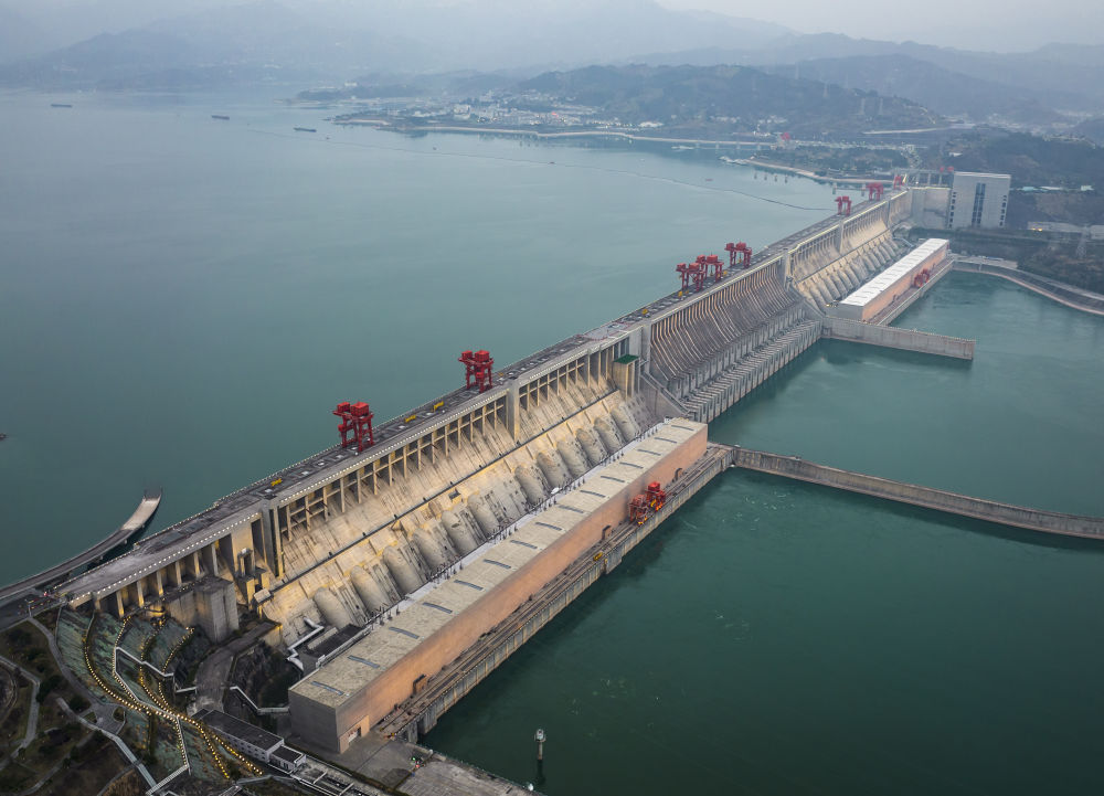 2月1日拍攝的長江三峽樞紐工程（無人機照片）。