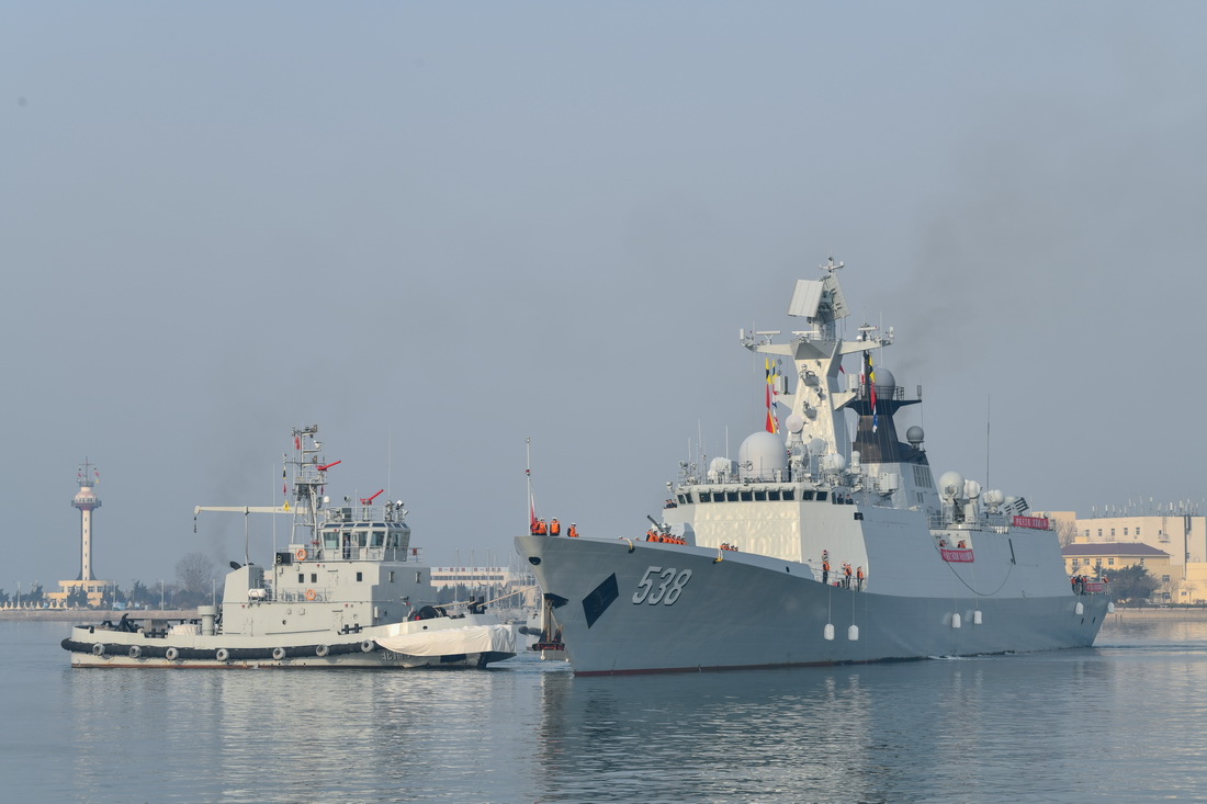 3月9日，中国海军第39批护航编队圆满完成亚丁湾、索马里海域护航任务，返回山东青岛某军港。新华社发（肖猛 摄）