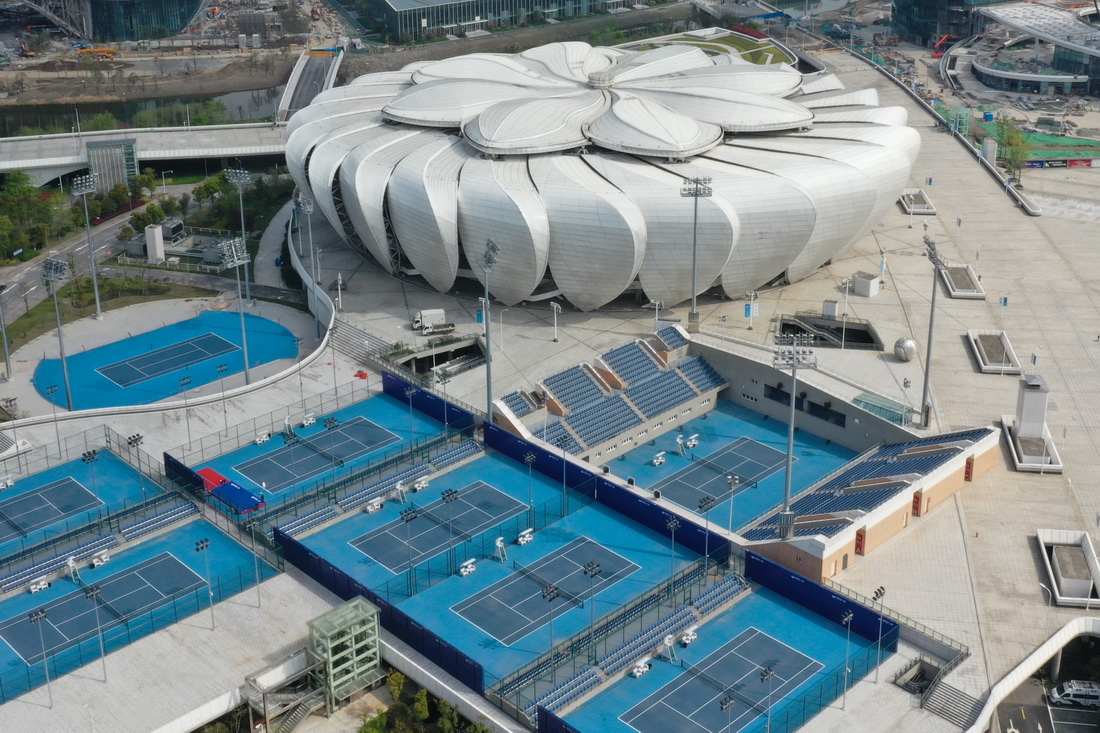 這是2022年3月30日拍攝的杭州奧體中心網球中心（無人機照片）。新華社記者 黃宗治 攝