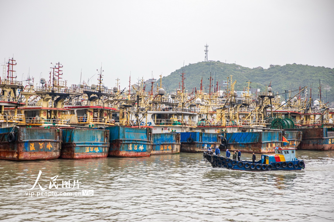 2022年4月27日，浙江省溫嶺市石塘鎮，准備休漁的漁船進港停靠。