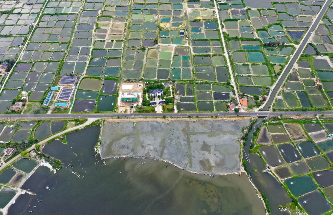 这是万宁市老爷海海域正在进行的退塘还湿项目（5月22日摄，无人机照片）。