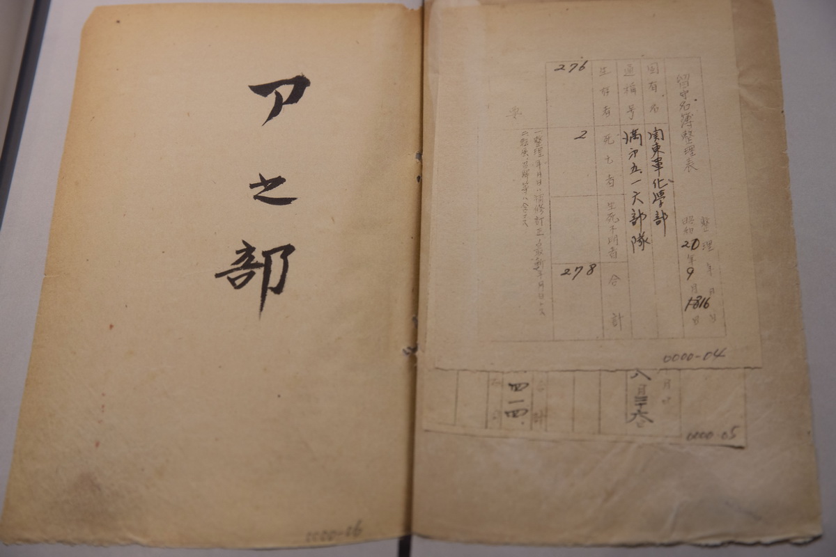 這是侵華日軍第七三一部隊罪証陳列館首次公開的《關東軍化學部留守名簿》（8月13日攝）。